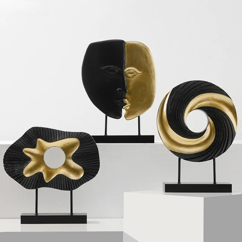 

Золотые абстрактные фигурные украшения, круглое полое геометрическое кольцо, изделия из смолы для поцелуев пары, украшение для дома