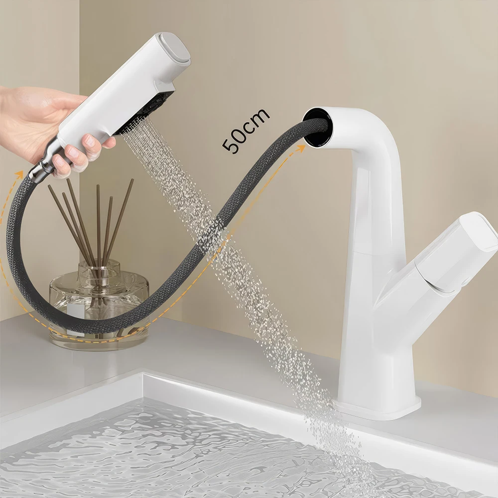 

ORIENTAL YUHONG Pull-Out Bathroom Faucet Basin Hot And Cold Mixer Wash Tap Single Handle Sink Faucet Bathroom Accessories