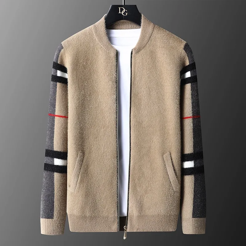 European high-end brand coat men's fashion luxury stripe zipper sweater cardigan autumn winter warm jacket men's clothing