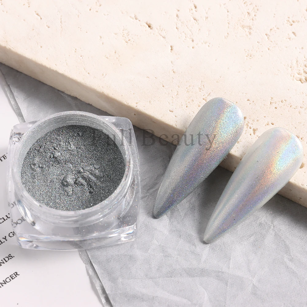 Holografische Nail Poeder Goud Zilver Reflecterende Glitter Chrome Pigment Hologram Wrijven Dust Shiny Pailette Nail Decoratie Ntlsh