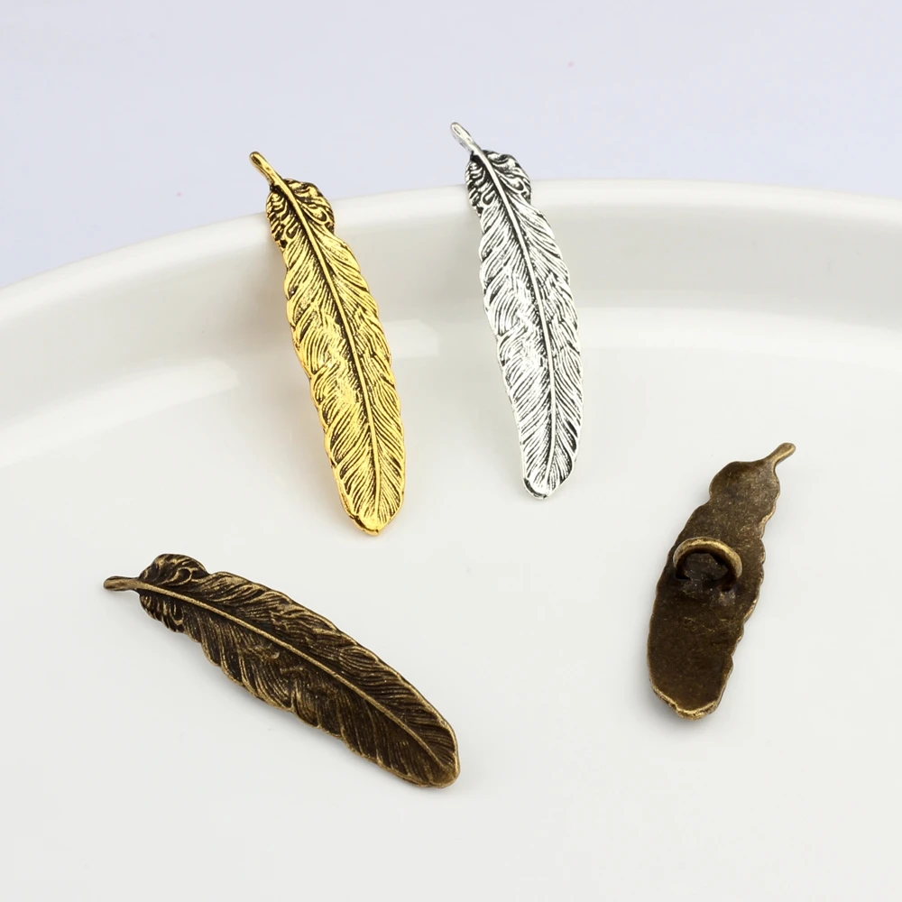 Retro Zinc Alloy Bronze Feather Decorative Buttons CONCHO Charms Pendant 6pcs For DIY Accessories