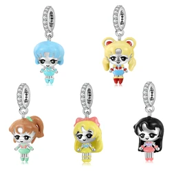 925 Sterling Silver Moonlight Magic Girls Bow Super Girl Sailor Dress Bead Charms for Bracelets Birthday Gifts Sisters Party