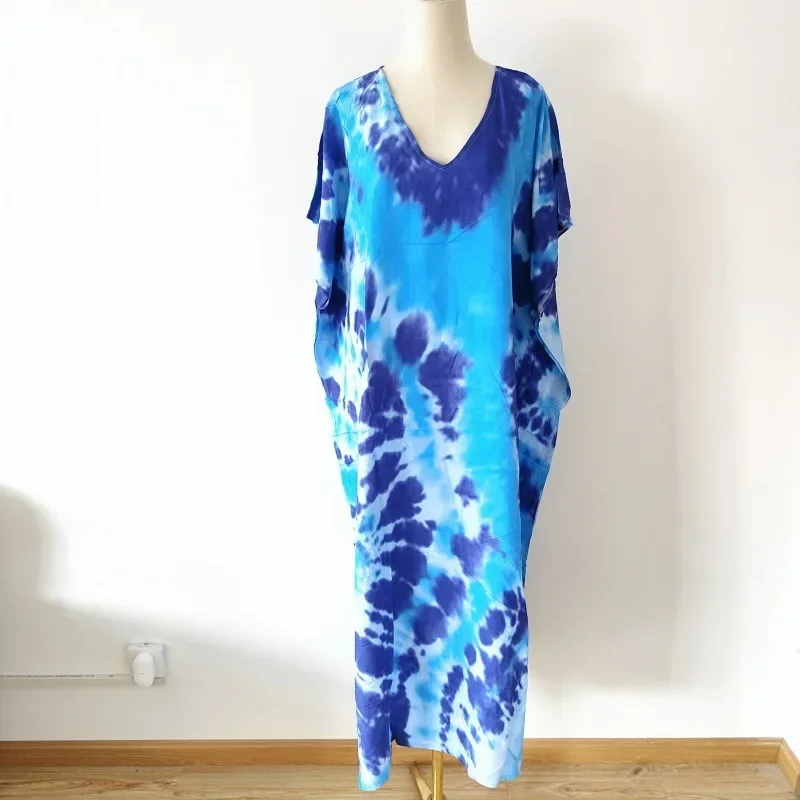 2025 Spring Summer  New Beach Blouse Printed Robe Seaside Holiday Dress Bikini Sunscreen Women's Casual Skirt Blue