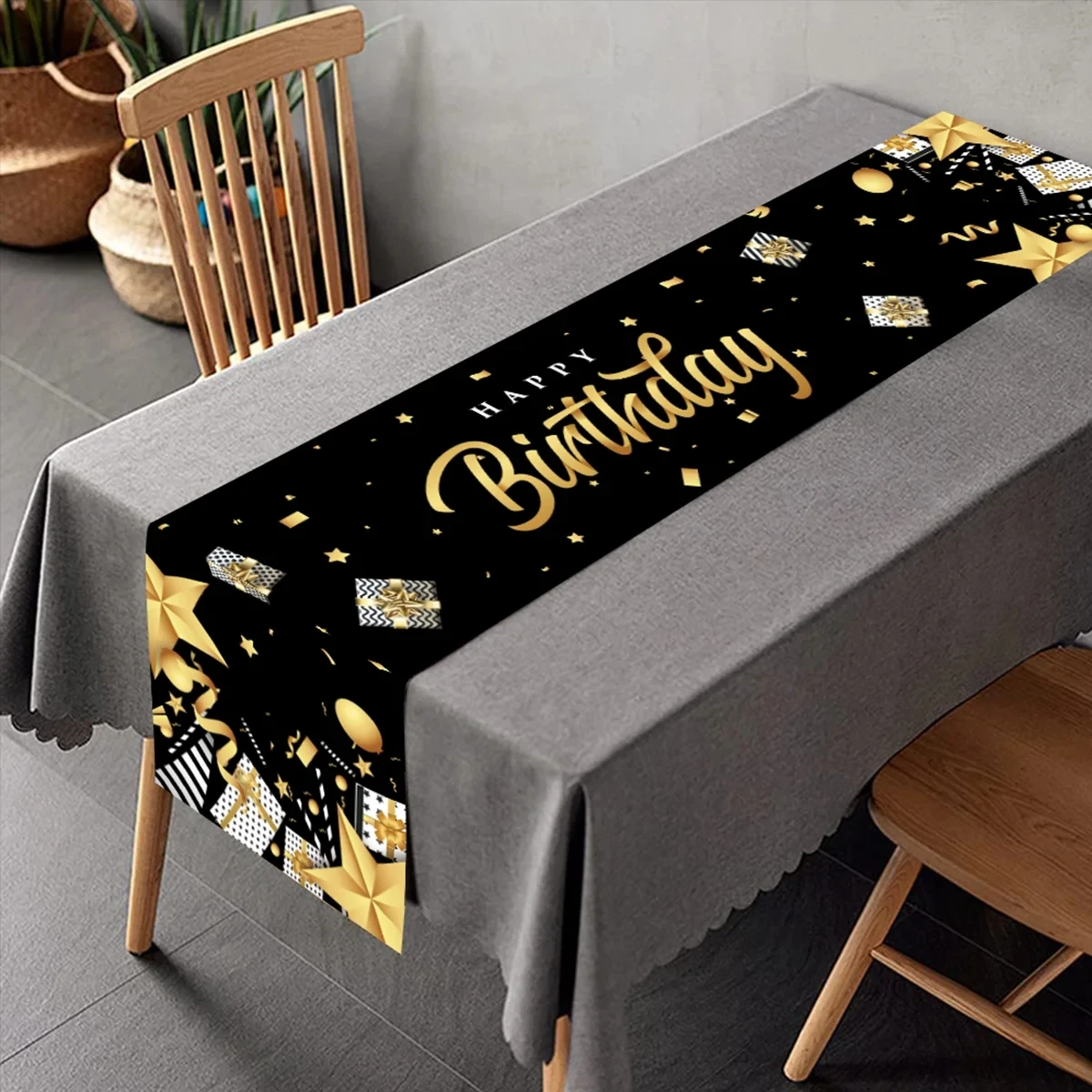 Black Gold Birthday Table Runner 30 40 50 Happy Birthday Party Decoration Kids Adult Tablerunner Birthday Party Supplies