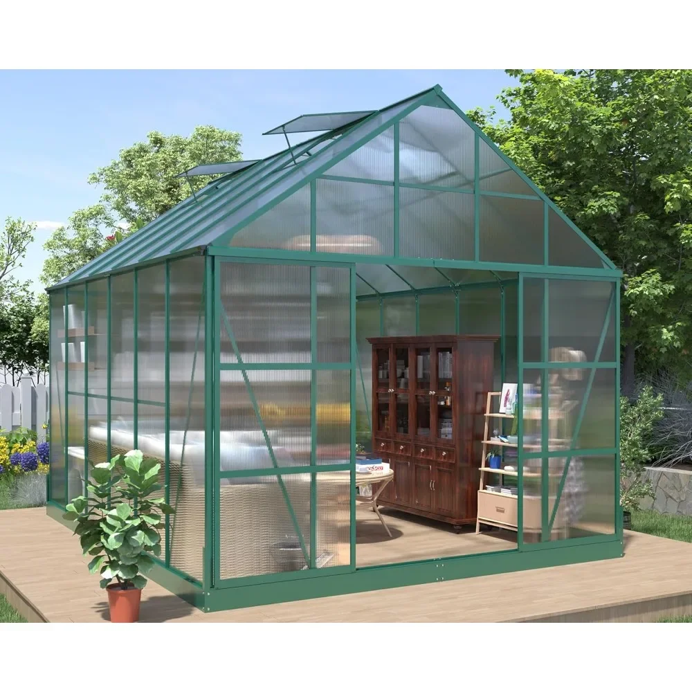 

Greenhouse 12x10x10 FT 2 Sliding Doors 4 Vents Window Walk-in Large Aluminum Greenhouse Premium Professional hot House