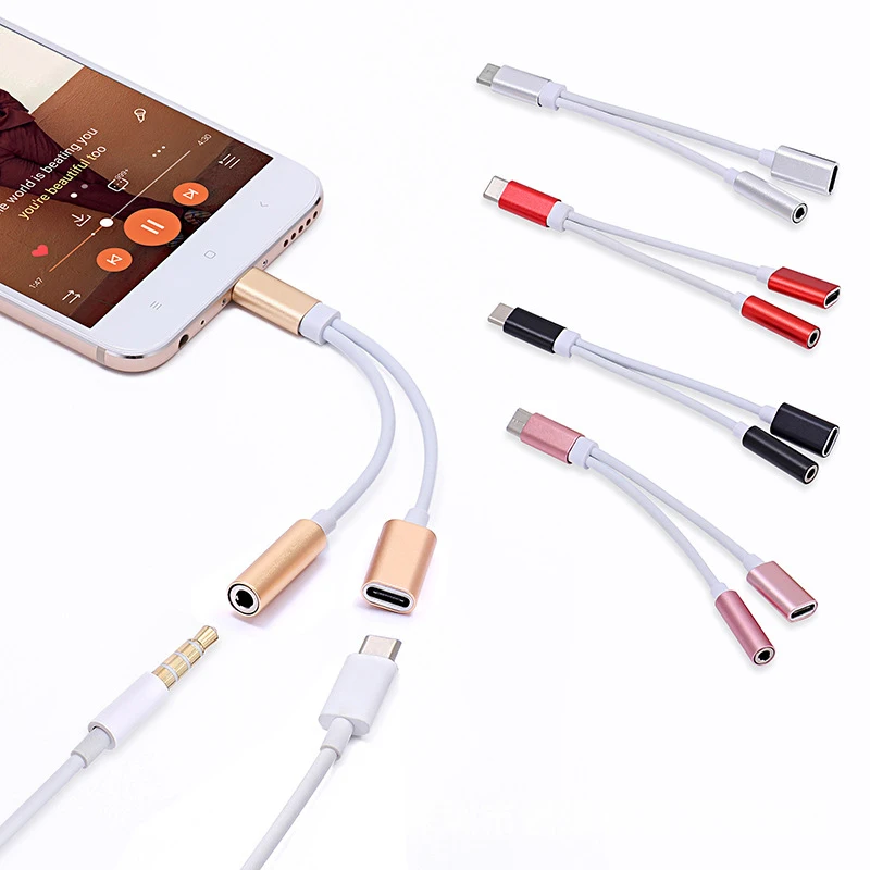 Type C To 3.5mm Jack Audio Splitter USB C USB-C To 3.5 AUX Audio Cable 2in1 USB Earphone Cable Charging Adapter Phone Accessor