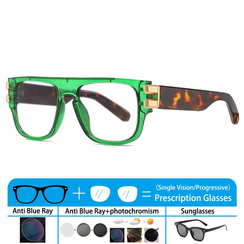 New Brand Design Fashionable Large Frame Thick Border Glasses for Man Woman Customized Optical Prescription Green y2k Eyeglasses