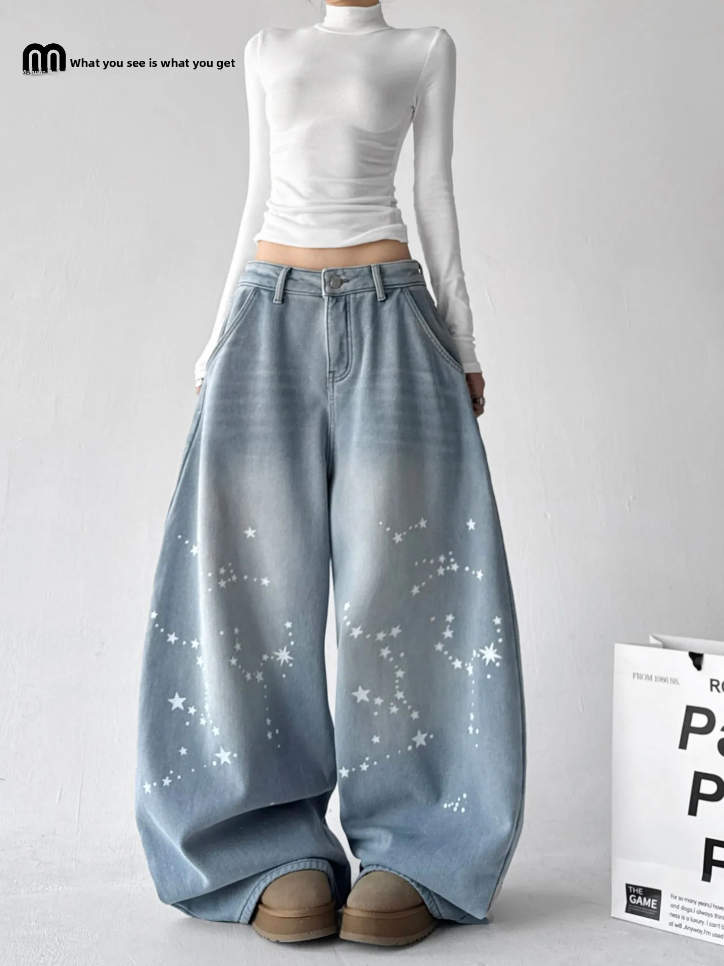 

Low Waist Flared Jeans Women's Winter New Sle Fce Lined Loose Straight American Sle Loose Feeling Pants Cotton Elastic...