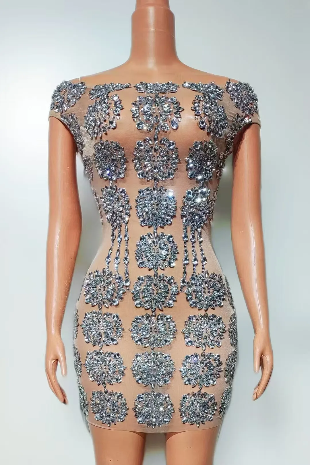 Mooncake 숄더 세트 다이아몬드 메쉬 SeeThrough 허리 가방 엉덩이 핀칭 짧은 치마 BirthdayParty Performance Costume A858