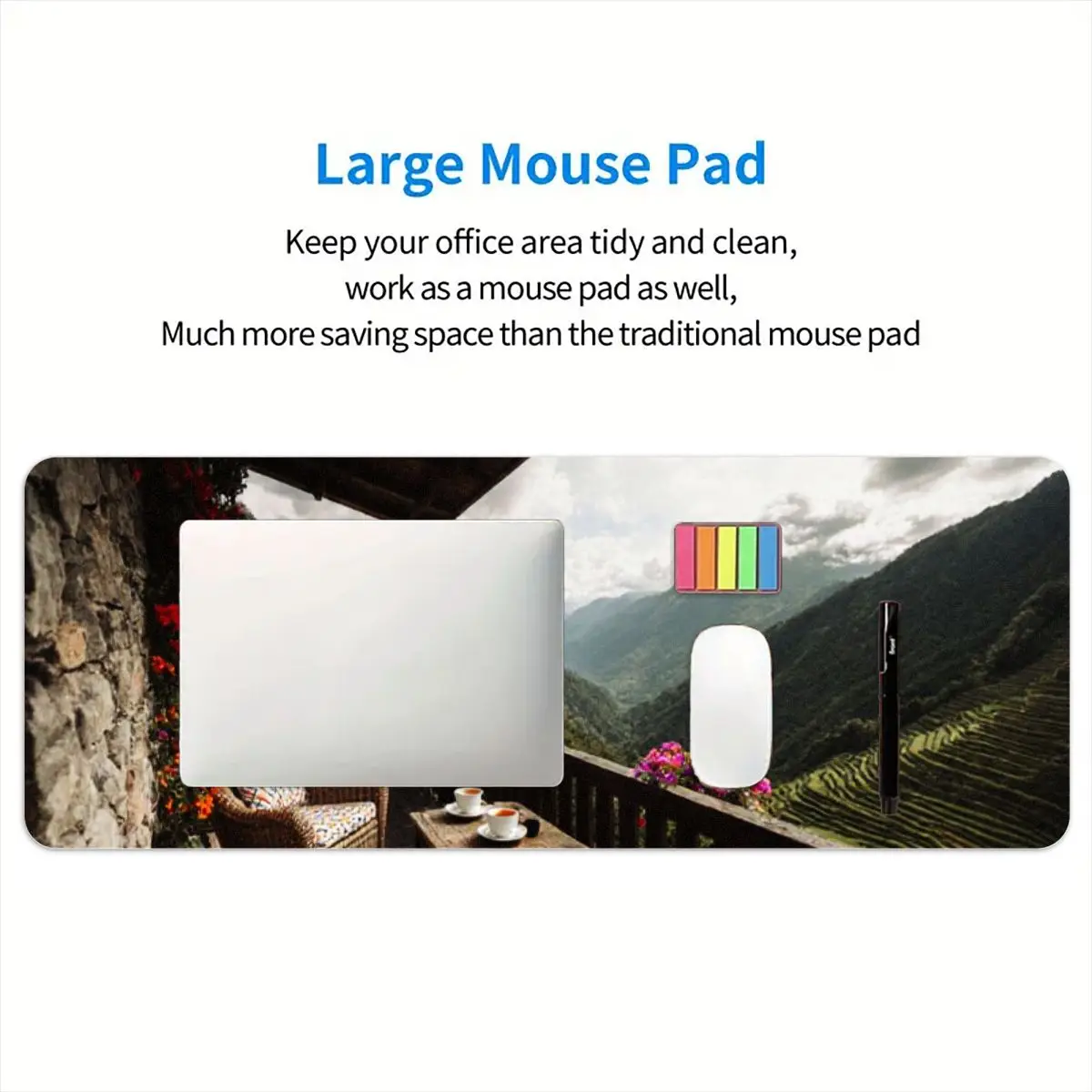 قطعة واحدة من حصيرة مكتب الرؤية الجبلية البانورامية، قاعدة غير قابلة للانزلاق، ألوان نابضة بالحياة، مثالية للألعاب وإعداد المكتب، الحجم: 31.5 بوصة × 11.