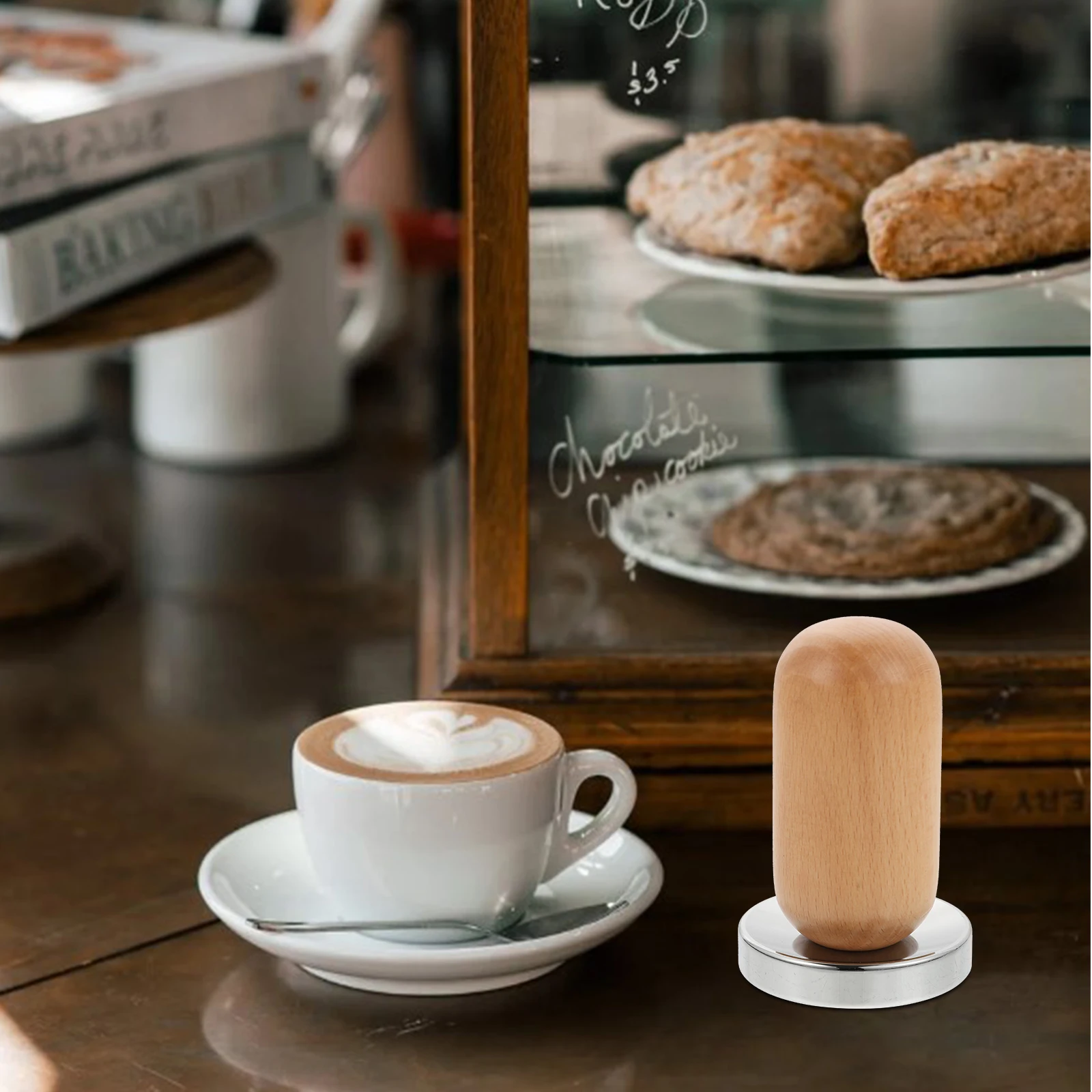 

1Pcs Espresso Coffee Tamper Wooden Handle Stainless Steel Press Coffee Bean Powder Distributor for Home Cafe Bar
