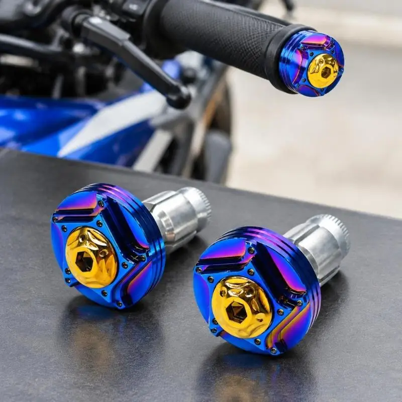 Metal Motorcycle Bar-End Caps, 2-Piece Pair with Cylindrical Insert Bodies and Painted Finish for Replacing Both X37F