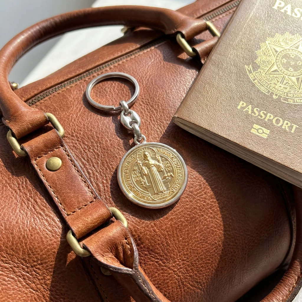 Saint Benedict Medal Keychain Vintage Religious Cross Key Ring Zinc Alloy Car Pendant Bag Charm Catholic Exorcism Protection Gif - view 3