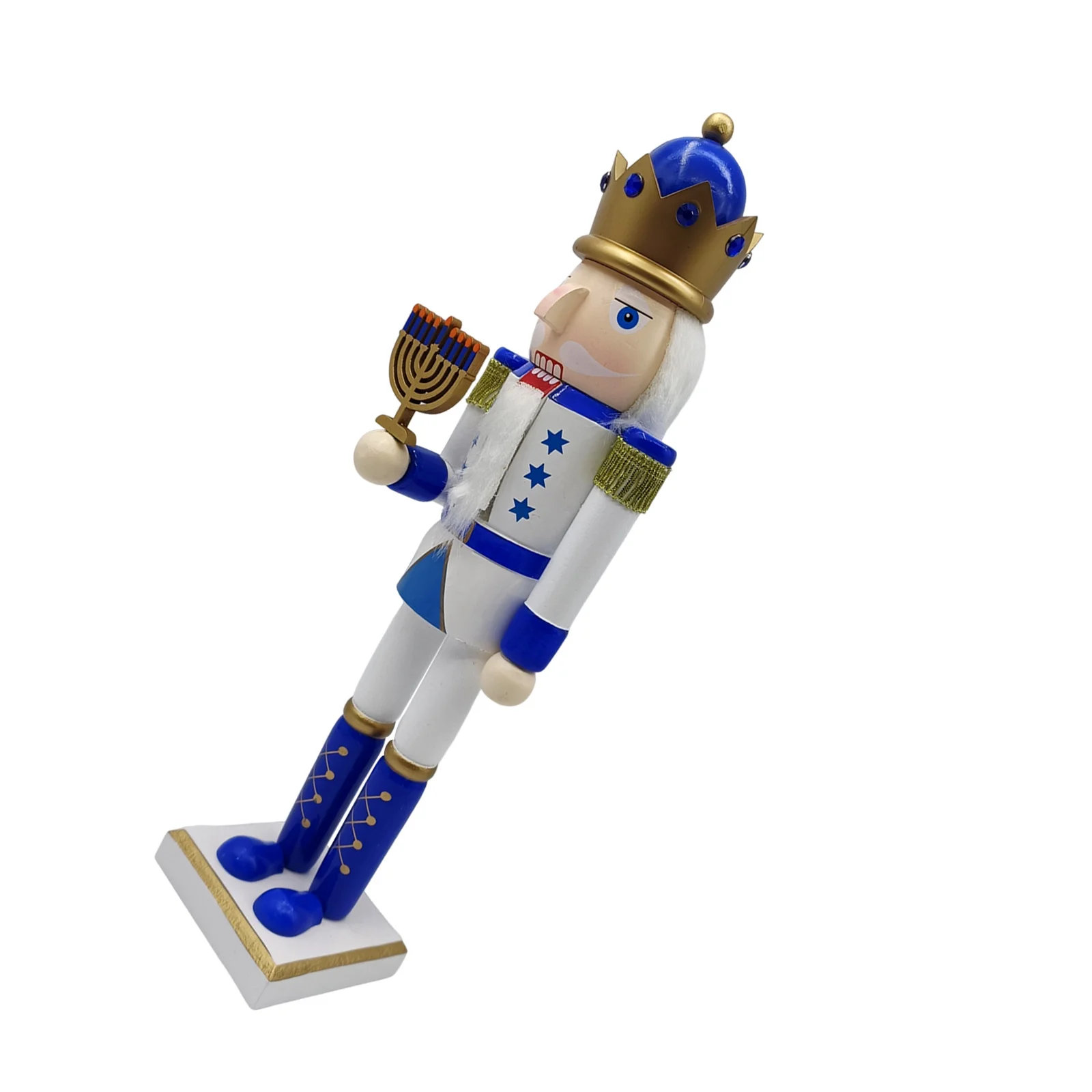 

38 Cm Blue White Nutcracker Soldier Wooden Decoration Hanukkah Christmas Shelf Mantelpiece Winter Tiered Tray Decor