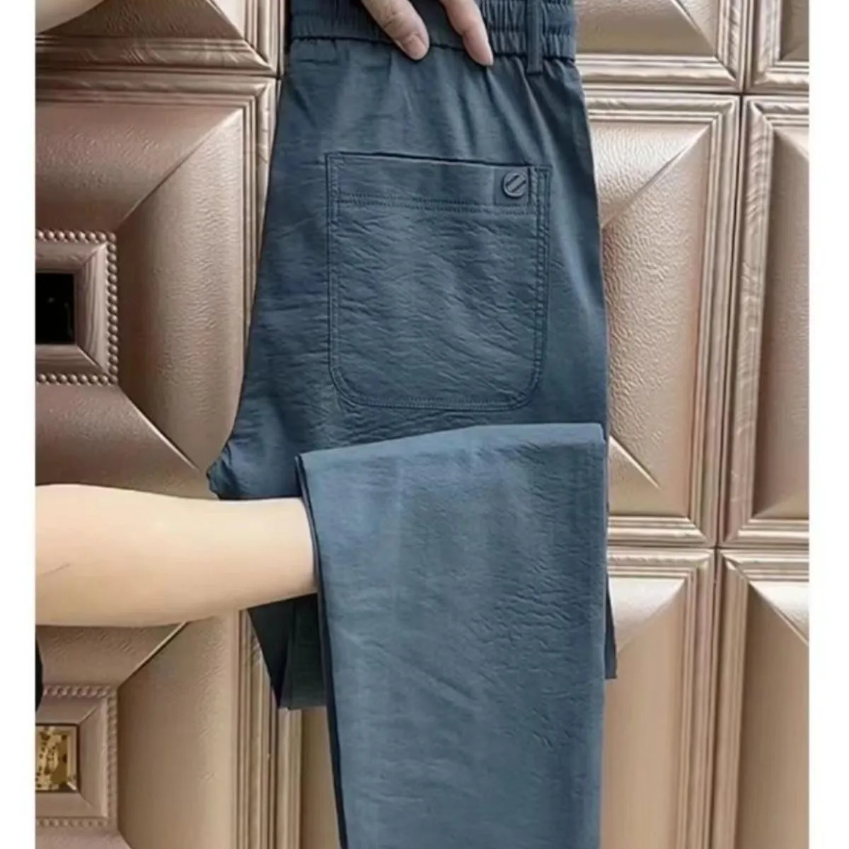 Men's Summer Thin Cotton Linen Pants Loose Straight Casual Nine Point Trousers Breathable Comfortable Lightweight Faionable