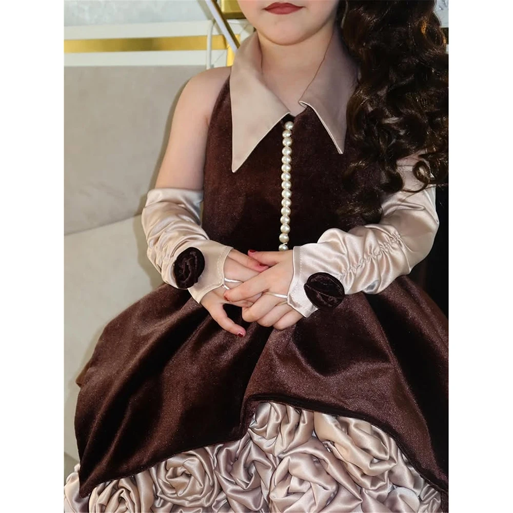 Smileven Vestidos de terciopelo para niñas con flores en 3D, minifalda, vestidos de fiesta para niñas, Vestidos para niñas personalizados