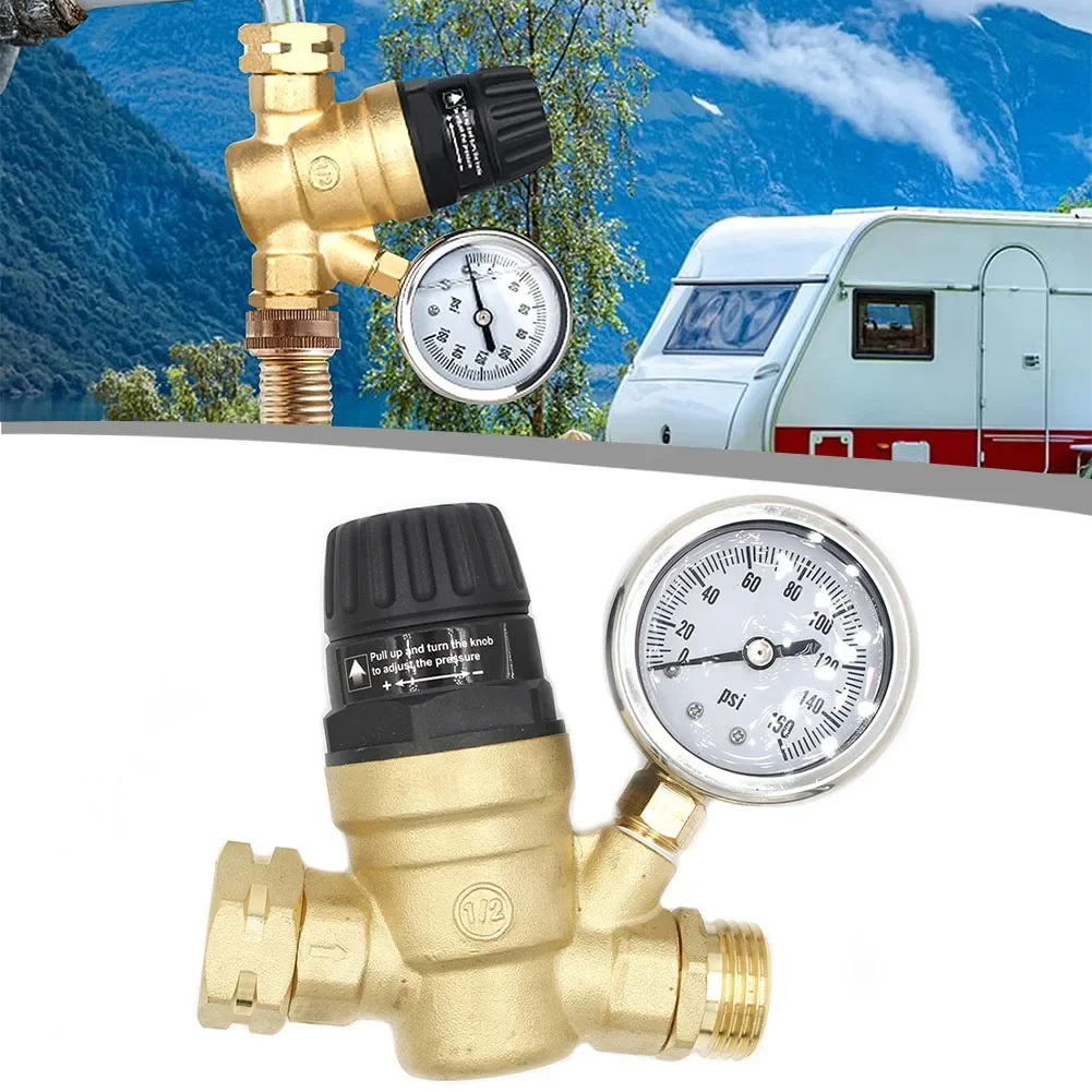 

3/4in Brass Water Pressure Regulator Reducer With Gauge Meter For Hydraulic Instability Purifier For Camper Garden Hose Traile