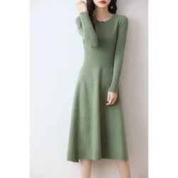 100% Wool Winter Dresses For Women 2023 Fashion Cashmere Sweaters Hot Sale Long Style Pullovers 6Colors Jumpers DR01