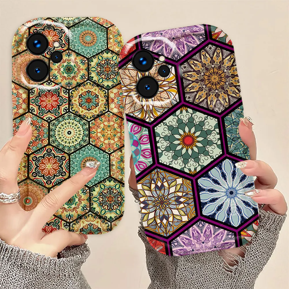 

3D Emboss Vintage Lattice Flower 3D Wave Phone Case For REALME 5 6 7 8 10 11 12 C15 C20 C30 C33 C35 C55 C65 C67 C21Y GT3 Case