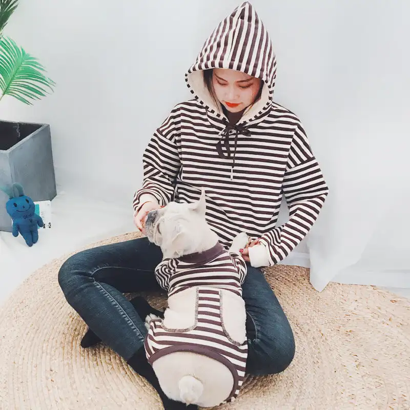 Winter Pet And Owner Matching Clothing Thickened Striped Hoodies For Small Dogs…