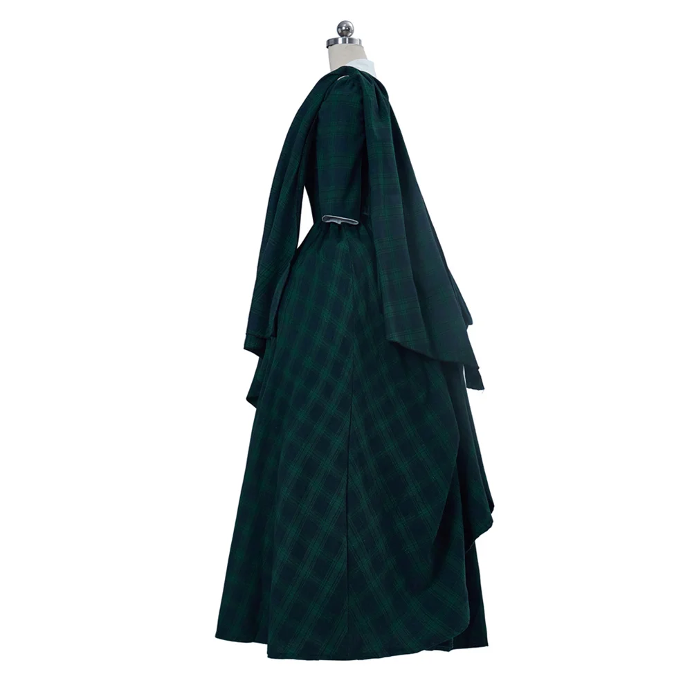 Outlander Claire Fraser Scottish Costume 18th Century Rococo Plaid Dress with Shawl Colonial Ball Gown Women Custom Made