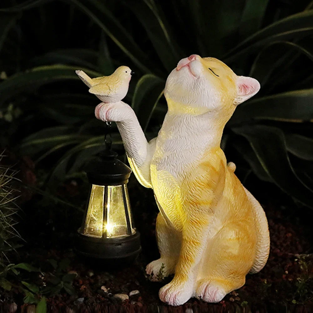 Solar Animal Lamp Solar Little Cat Lamp Resin Mini Statue Cat Outdoor Lantern Garden Ornament Light for Yard Balcony Pathway