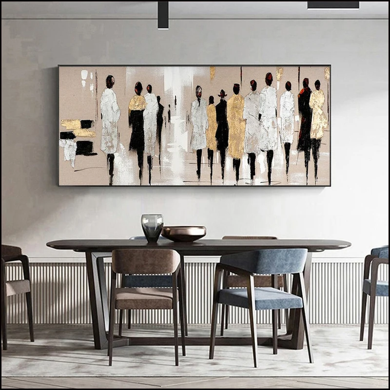 Abstract Landscape Oil Painting On Canvas Large Original Gold Leaf Boho Modern Street Cityscape Painting Living Room Wall Decor