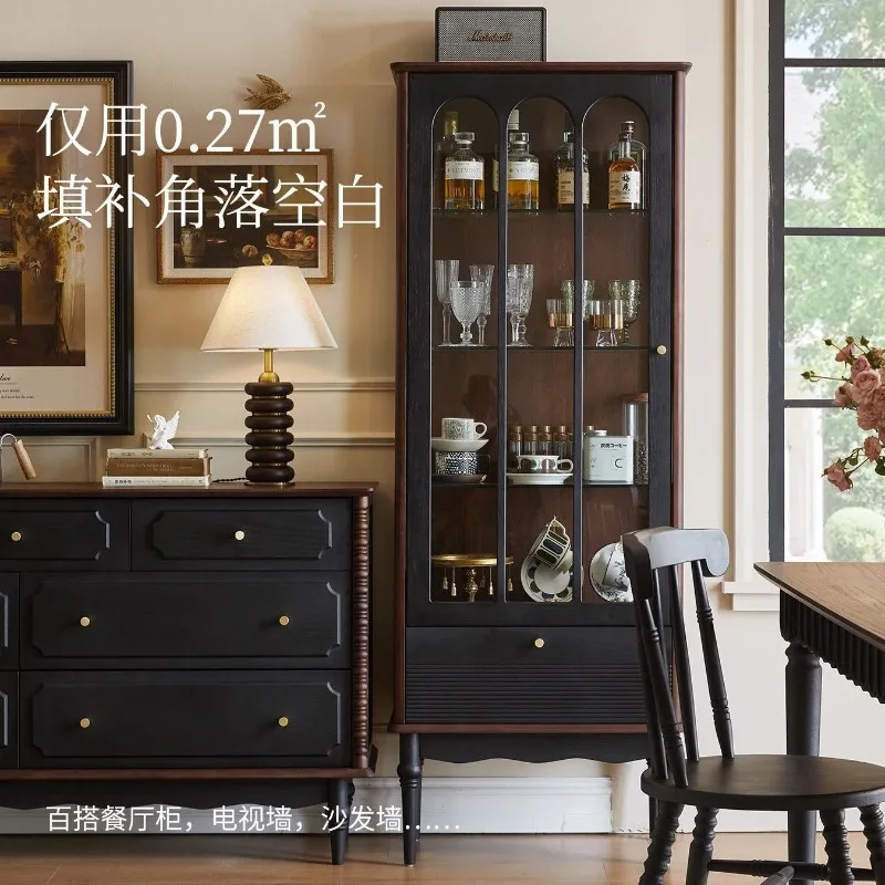 American display cabinet solid wood glass wine French retro storage black living room side medium antiqu