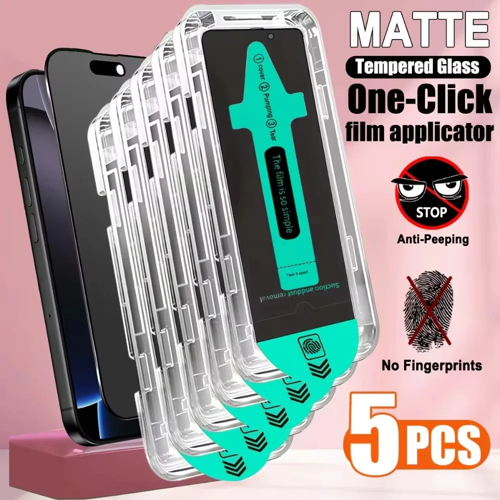 5PCS One Click Dust Removal Anti Peeping Matte Film For iPhone 18 Pro Max 17 14 16 12 15 11 13 XR XS X Full Cover Tempered Glass