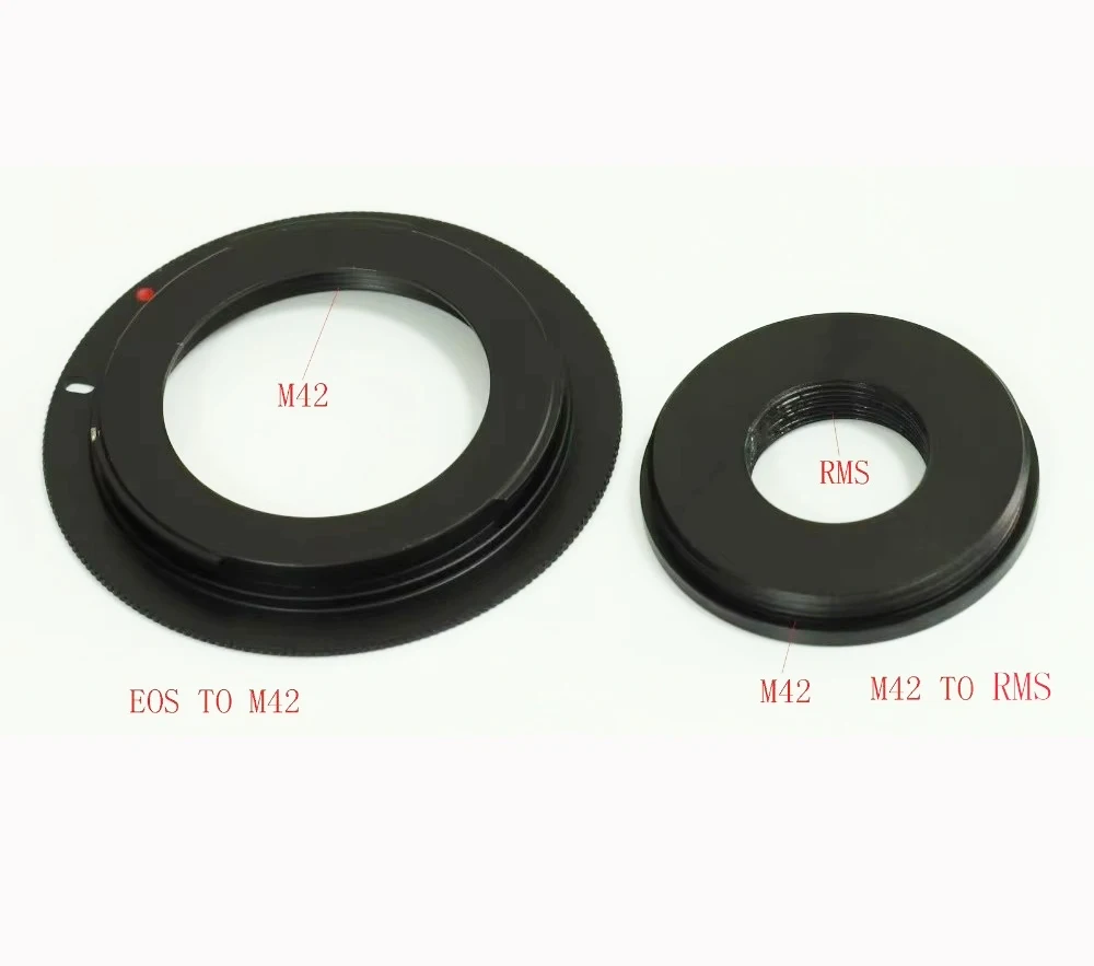 Adaptateur RMS vers M42 (42 mm x 1) avec unité adaptateur EOS vers M42 pour objectif de microscope