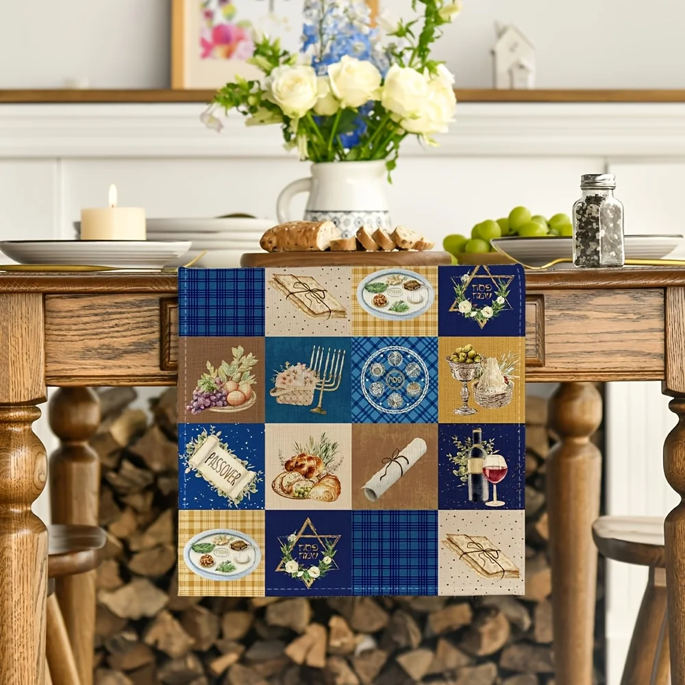 1 Piece of Blue and White Japanese Traditional Geometric Pattern Table Runner, Suitable for Farmhouse, Indoor, Kitchen, Celebrations, Table Decoration, Restaurant, and Banquet Decoration Supplies