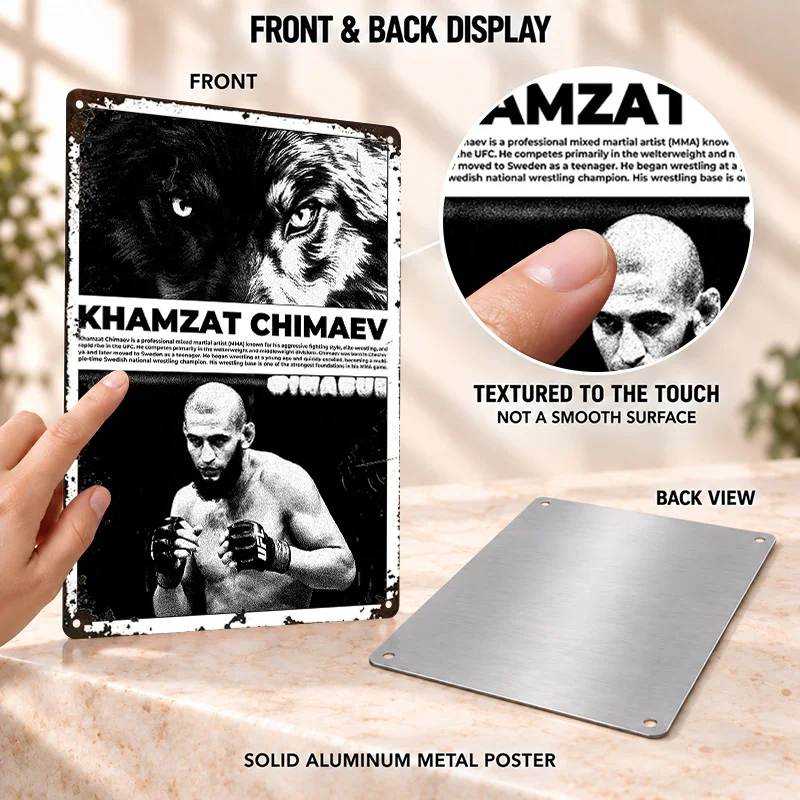 Khamzat Chimaev Printed Posters Athletic Action Graphic Bedroom Wall Art Personalized Aluminum Metal Sign Gift For Sports Fans