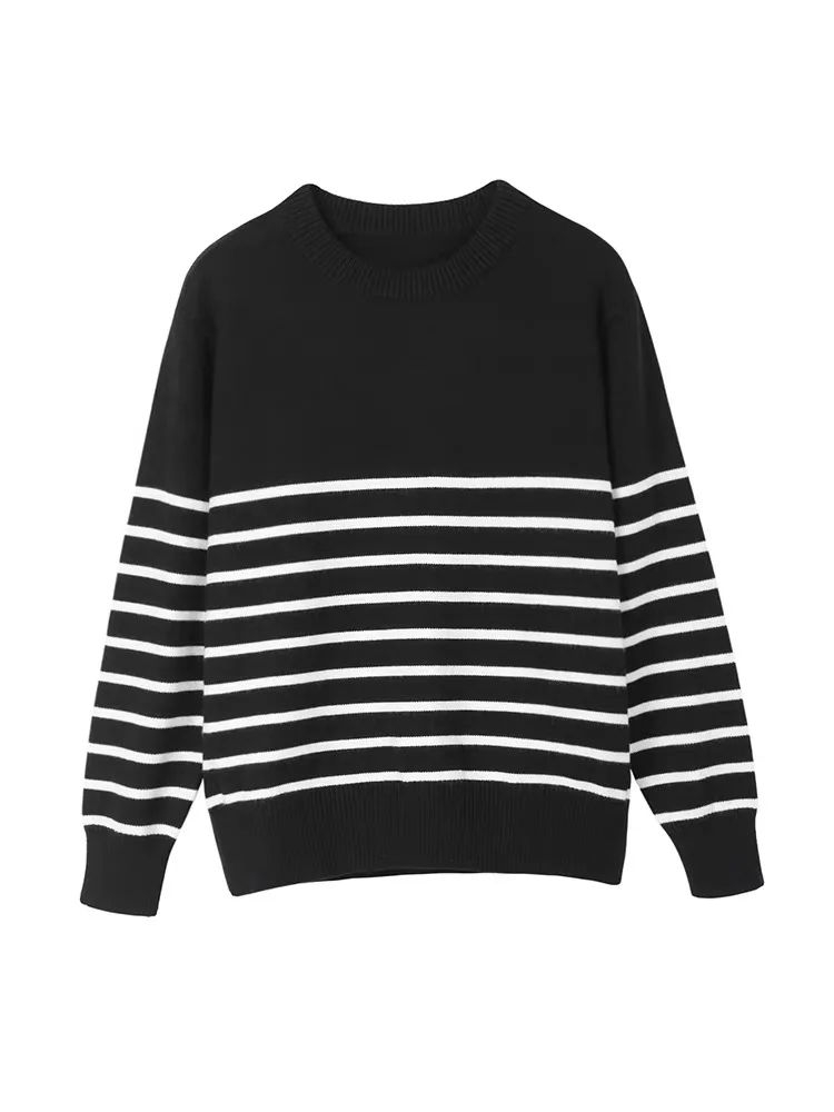 Autumn Striped Knitted Loose Large Size Sweater Wool Women Pullover Tops Long Sleeve Casual Cashmere Streetwear Female Spring