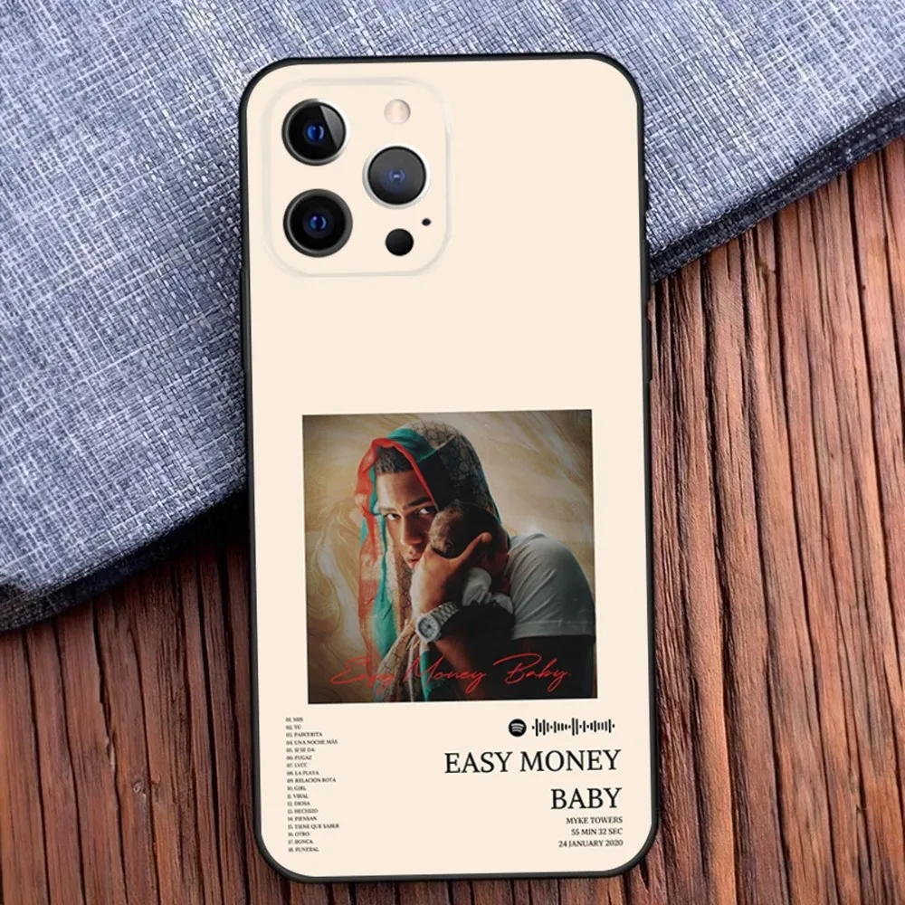 Myke Towers Rapper Phone Case para iPhone 16,15,14,13,12,11,Pro,X,XS,Max,XR,Plus,Mini Soft Black Cover