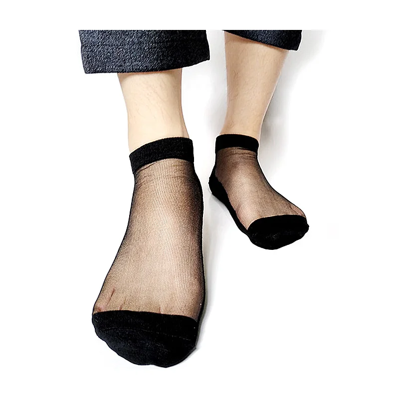 

Brand Sexy Black Men Silk Socks Transparent Sexy Gay Sheer Formal Sock Fetish Dress Suit 1 Pair True Pictures