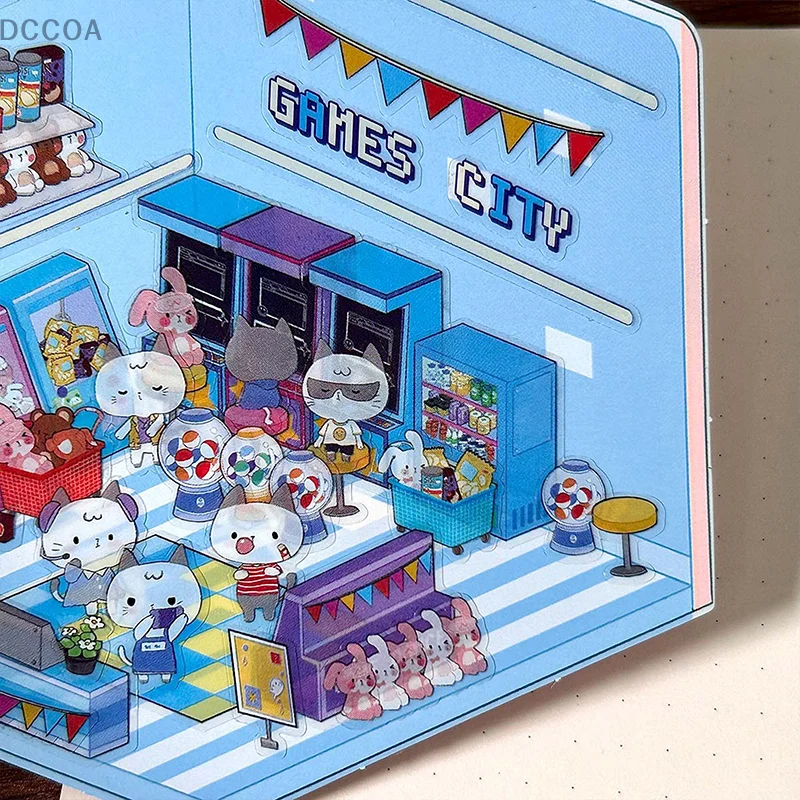 1 Set 3D Stereoscopic House Sticker DIY Cabin Scene Stacking Cute Cartoon Animal Children Stickers Hand Account Gift For Kid