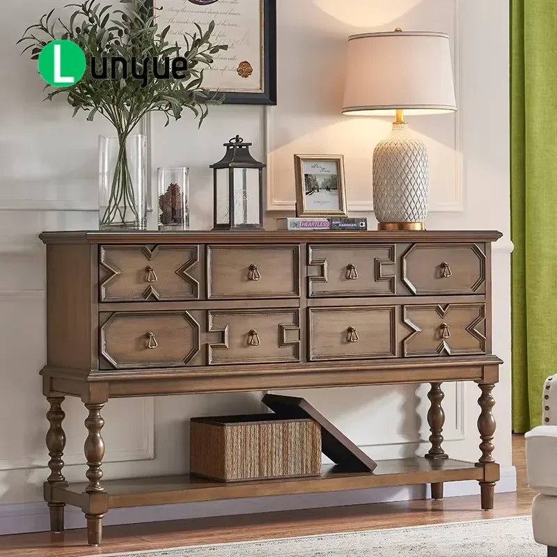 American Solid Wood Side Cabinet Customizable Assembly Simple Foyer Storage Rack Screen Divider Entryway Console Table