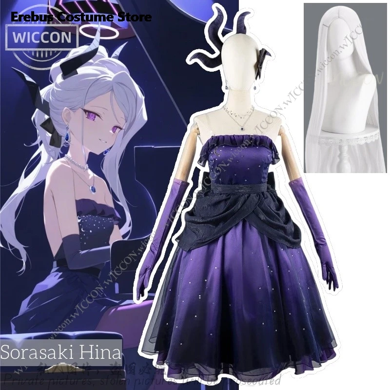 Sorasaki Hina Game Blue Archive Cosplay Costume Wig Purple Dress Comic-Con Masquerade Disguise Fancy Role Play Sorasaki Hina Set