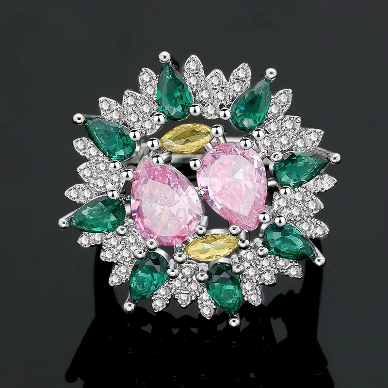 2025 ボヘミアン カラフルなジルコニア ジュエリー セット、高品質のエレガントなブライダル ウェディング アクセサリー、ハイエンドの機会に最適