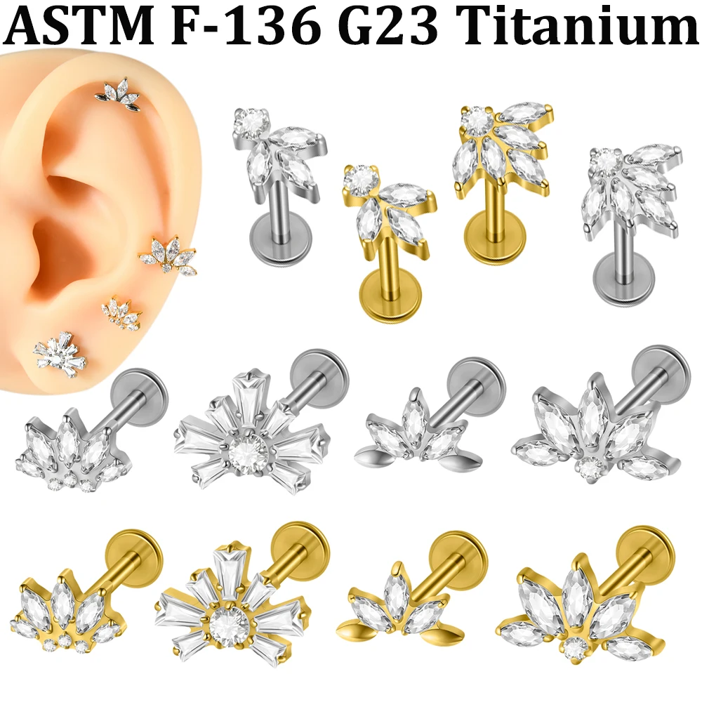 1 Stück CZ Marquise Cown Flower Ohr-Labret 16g Titanlegierung Zirkonia Cluster Ohr-Tragus-Lobe-Rook-Conch-Piercing-Ohrring