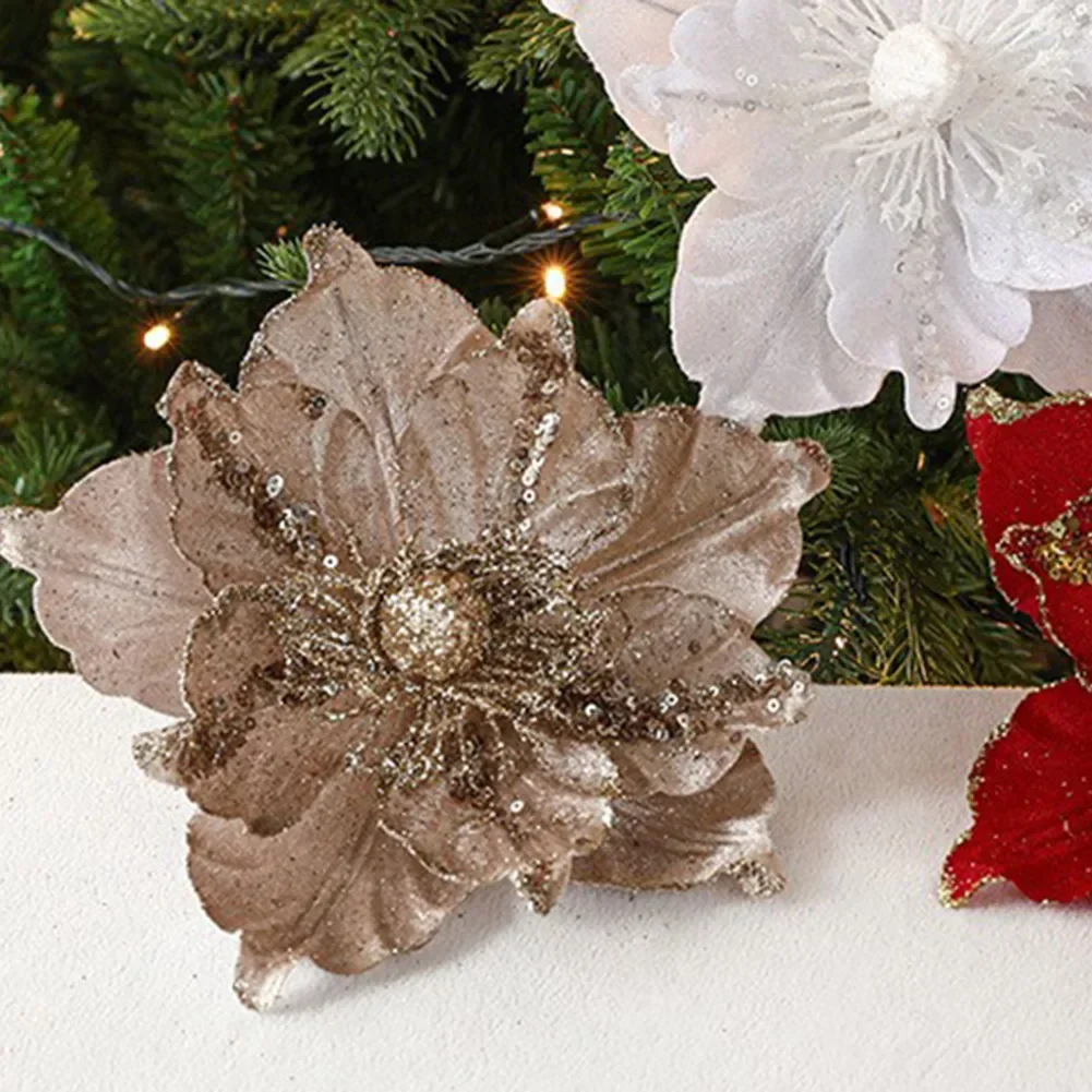 Gancho colgante de purpurina de flores de Navidad, decoración de árbol de fiesta de Navidad, adorno de adorno, decoraciones para el hogar, 1pc