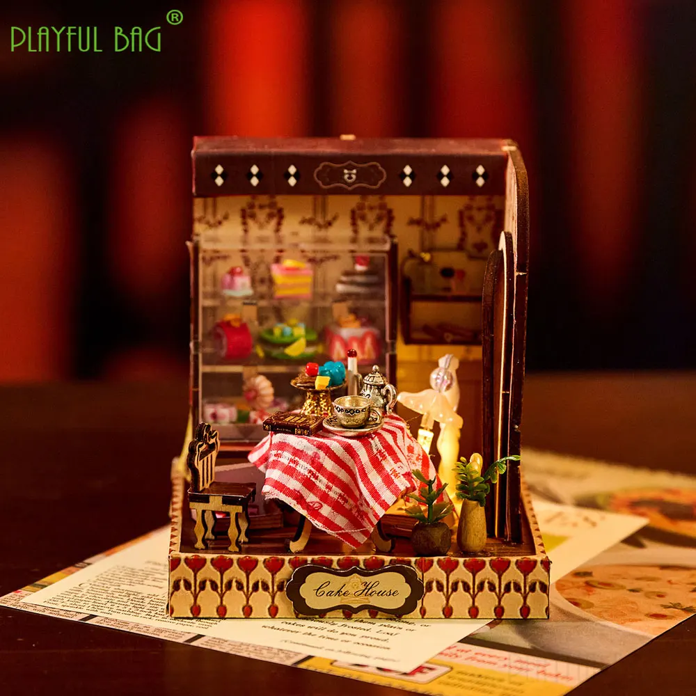Vintage Style DIY Cottage Wooden Miniature Building Kits Doll Houses Assembling Model Kids Toy Birthday Gift Decorative HG151