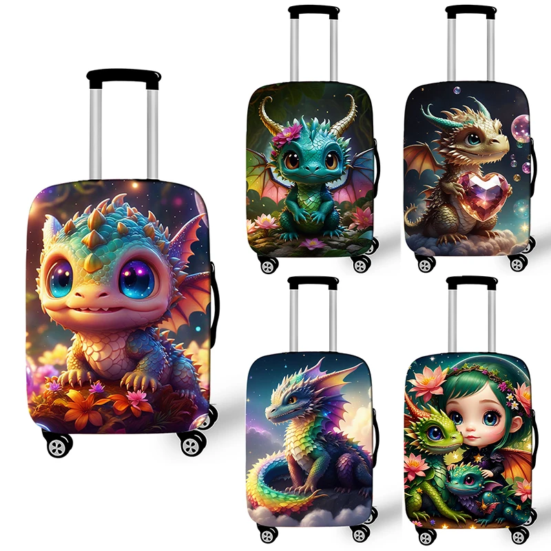 Cute Dragon Baby Print Luggage Cover Fantasy Animals Accessories Elastic Trolley Case Protective For Travel Anti-dust Covers