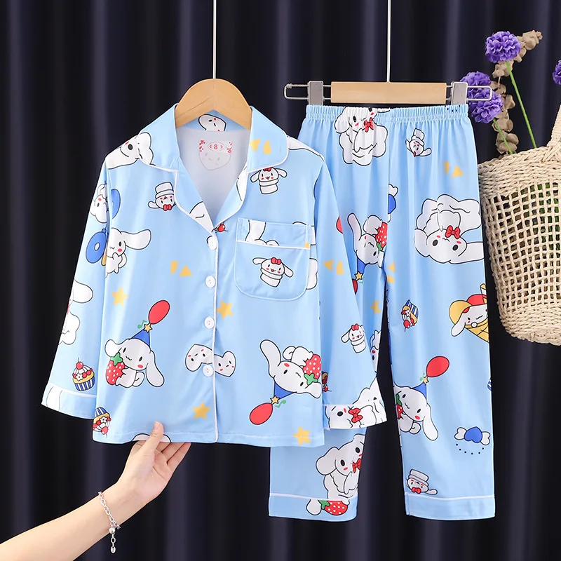 Melody Children's Pajamas For Girls Spring And Autumn Thin Kuromi Baby Set Autumn Long Sleeved Cardigan Home Fury