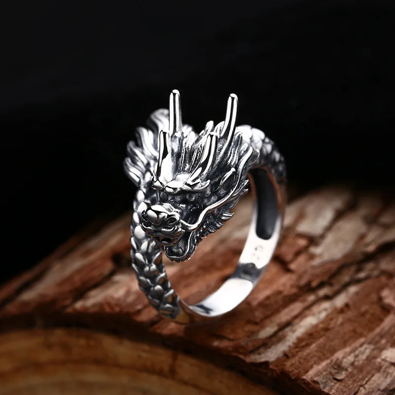 BOCAI New S925 Sterling Silver Retro Trend Domineering Dragon Engagement Ring Men's Selected Gift
