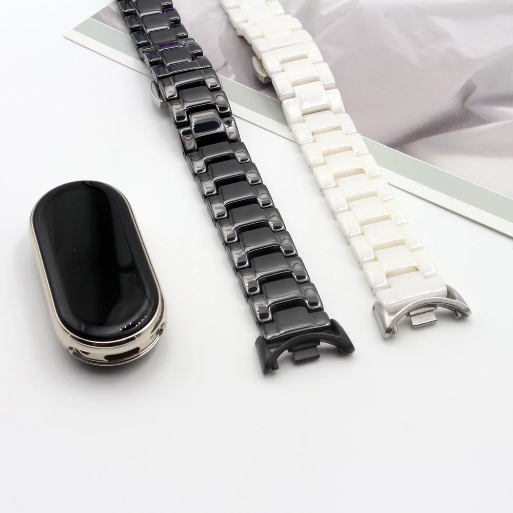 Bracelet Ceramic for Xiaomi Smart Band 8/ Mi Band 9 nfc Strap Stainless Steel Butterfly Buckle Wristband Replacement with Tool