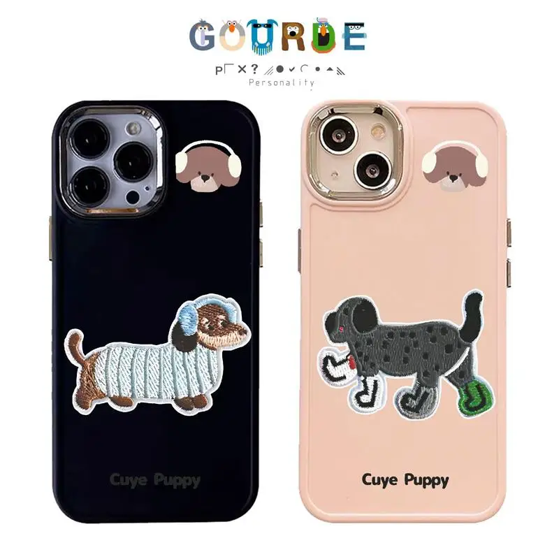 

Gourde Cute Embroidered Dog Cartoon patterns Phone Case for Iphone 16 15 14 12 13 11 Pro Max IP 7 8 Plus Iphon X XS XR Xs Max