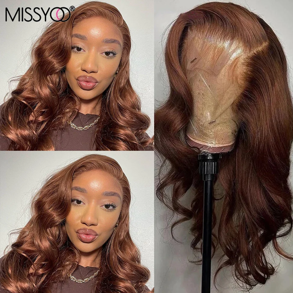 

Brown Body Wave Lace Front Human Hair Wig HD Transparent Lace Colored Brown 13x4 Lace Front Wigs For Women Brazilian Remy Hair