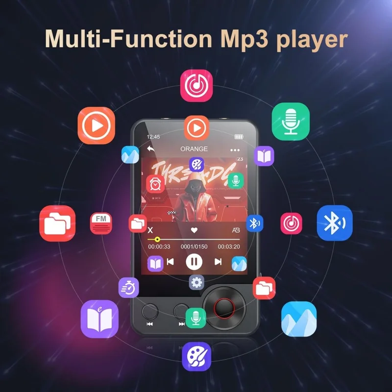 مشغل MP3 سعة 128 جيجابايت (مع بلوتوث 5.3)، مشغل موسيقى محمول بشاشة لمس كاملة 2.4 بوصة (مع مكبرات صوت وفتحة لبطاقة Micro SD)