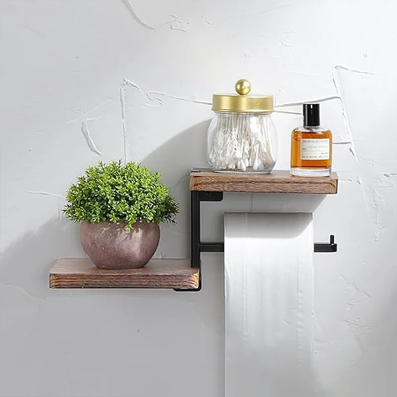 

1pc Wooden Wall Mounted Bathroom Wallpaper Rack Toilet Paper Roll Holder Black Hanging Tissue Roll Dispenser Kitchen Accessories